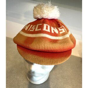 Vintage 1970s Wisconsin Badgers Tam o Shanter Hat NCAA Knit Pom Pom Retro RARE